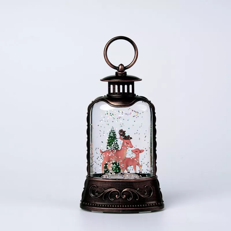 Liten Black Lantern Elk Snow Globe