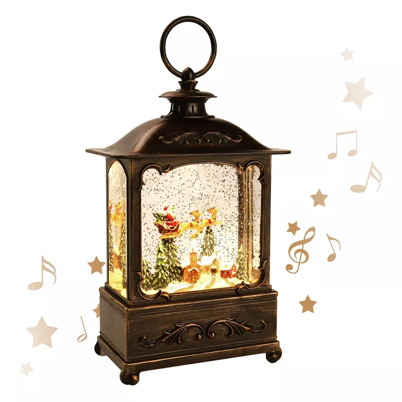 Two Elk Christmas Snow Globe Lantern